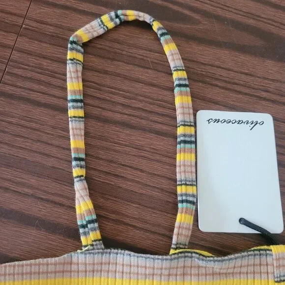 NWT Anthropologie Oliviaceous Spaghetti Strap Striped Yellow Green Crop Top M - Picture 3 of 12